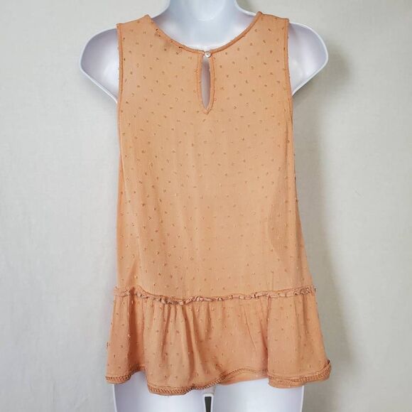 Staccato Peach Swiss Dot Sleeveless Ruffle Hem Tank M - Picture 3 of 6